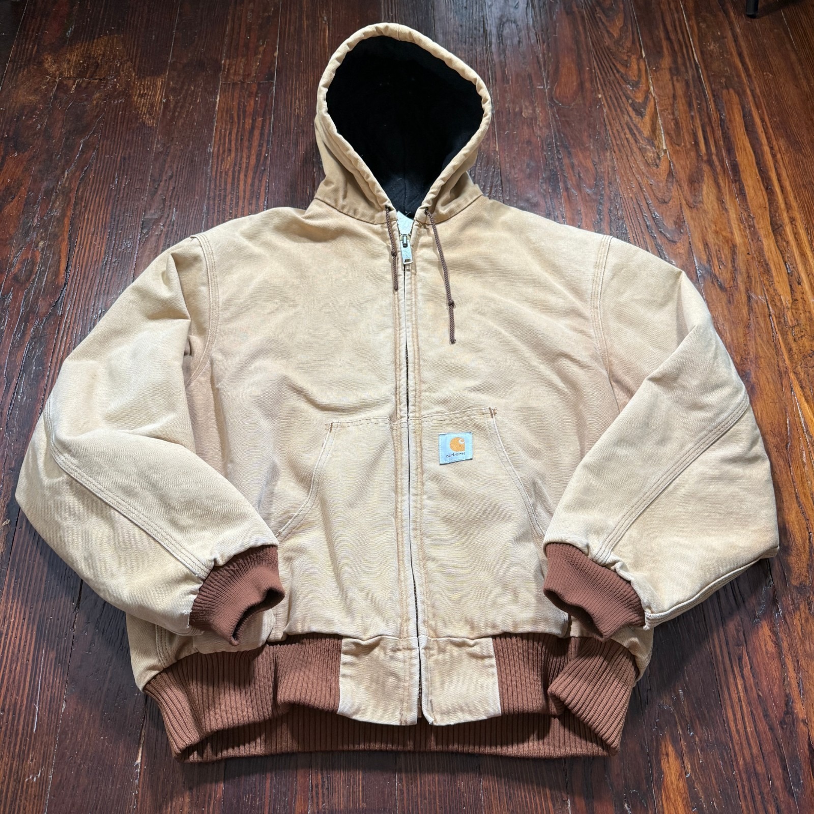 Vintage Carhartt Jacket Mens Xl Brown Hooded Full Zip Faded Made In Usa